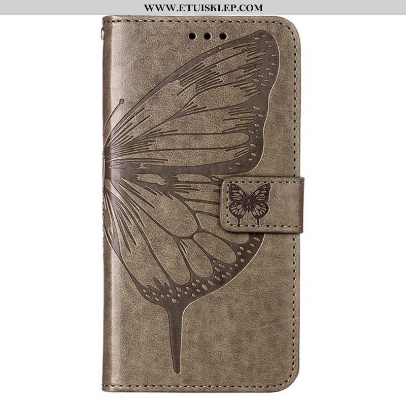 Etui Folio do iPhone 14 Pro Max z Łańcuch Barokowy Motyl Z Paskami